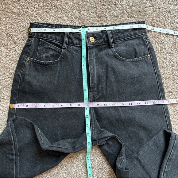 Zara High Rise Wide Frayed Hem Leg Black Denim Jeans Size 4 - Picture 10 of 12